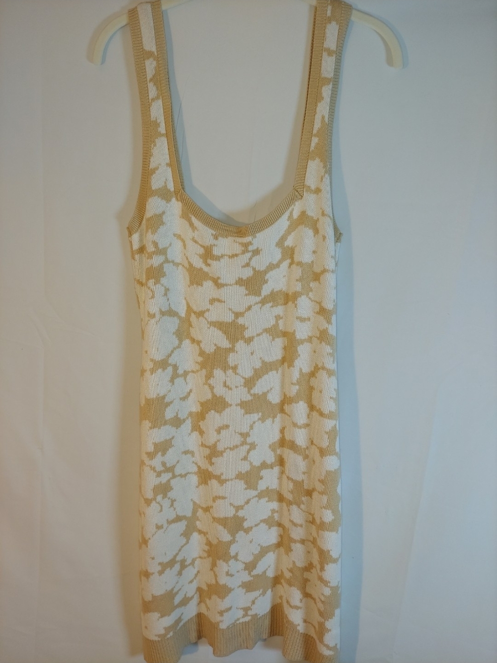 Anthropologie Beige and White Floral Knit Tank Dress
